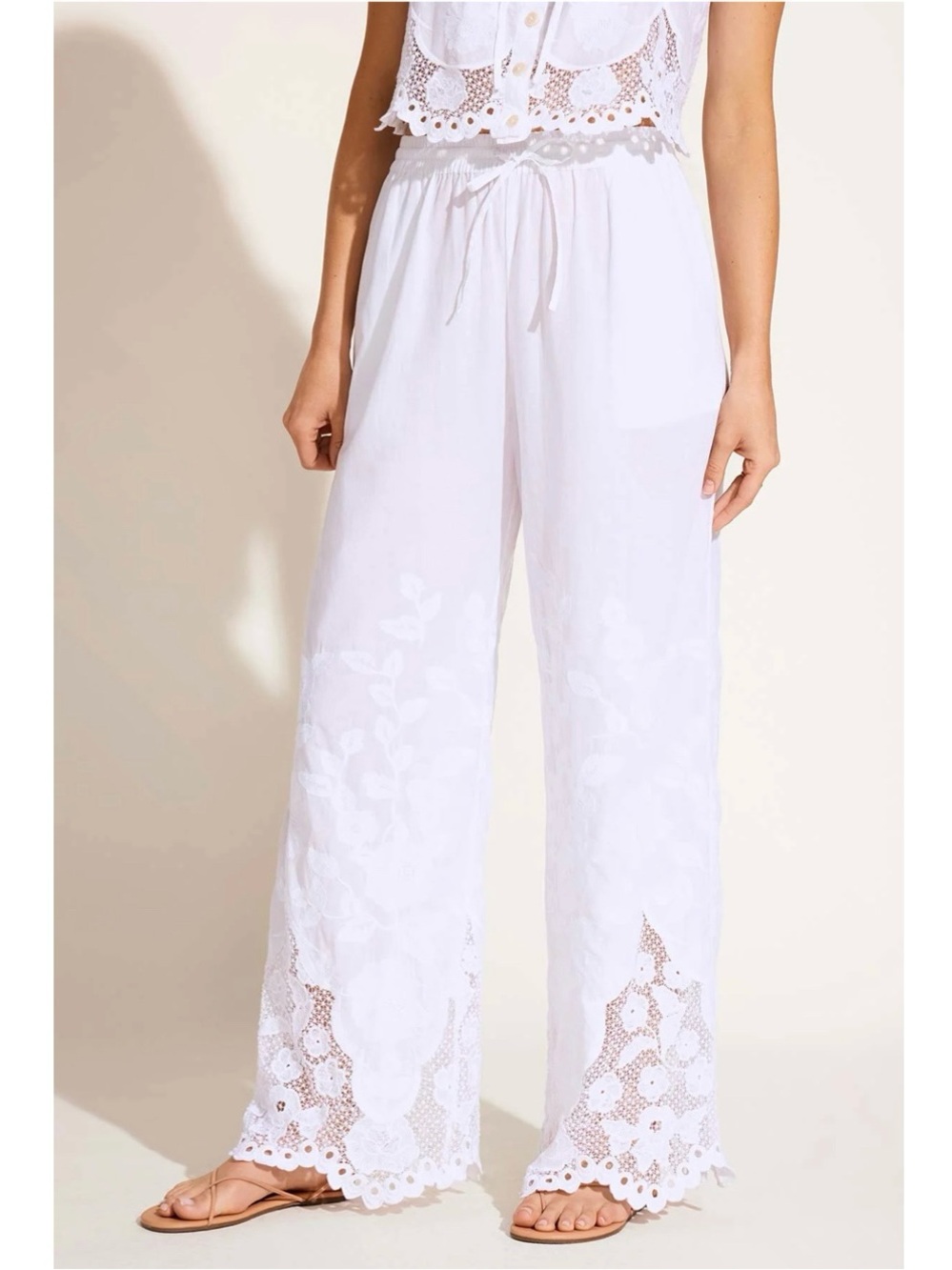 Vitamin A Flora Pant White Beachside Broderie in White Organic Cotton Size S